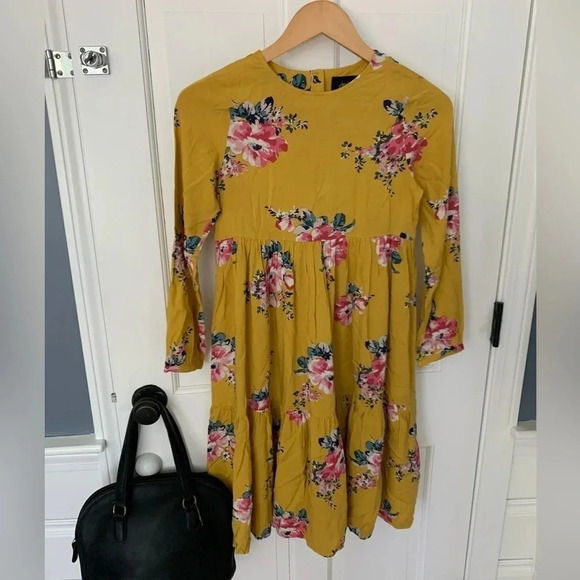 Joules Girls Yellow and Pink Floral Long Sleeve Dress Size 10 - Picture 1 of 6